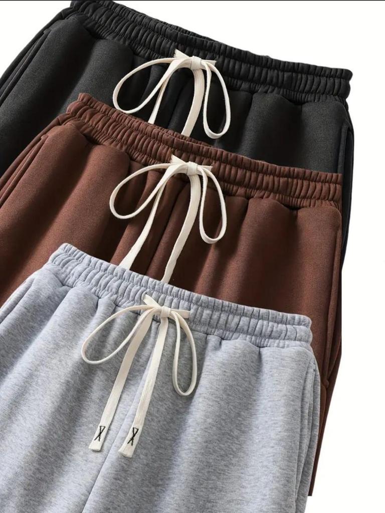 American Fleece-Lined Warm Straight-Leg Sweatpants – Trendy, Loose, Solid Color Casual Pants for Autumn & Winter