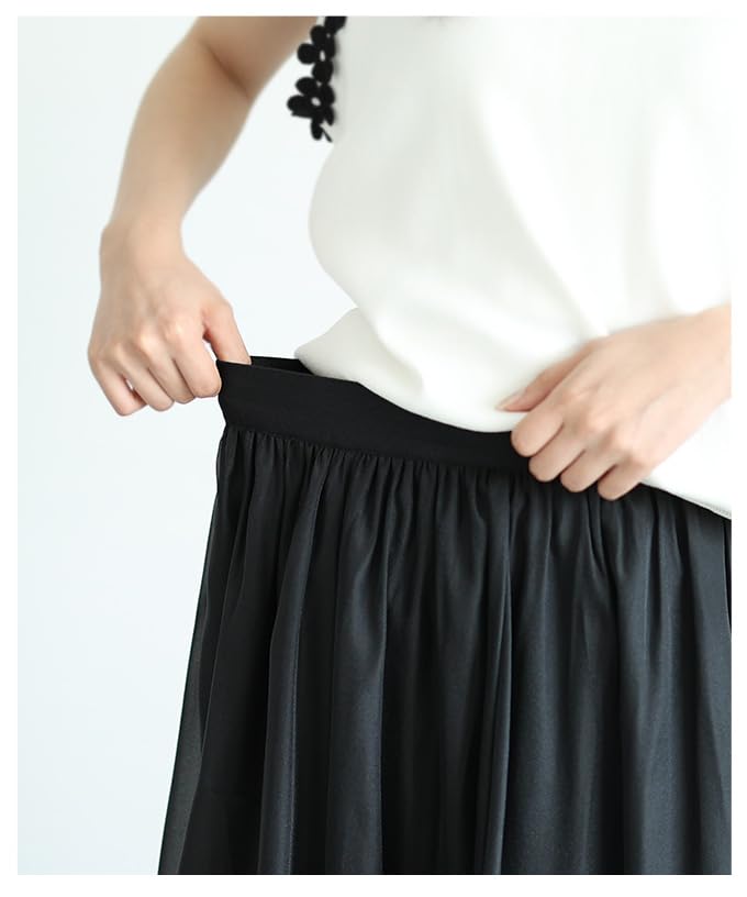 [sawa Á La Mode] Sheer Veil Beautiful Ribbon Tape Hem Organza Flare Skirt Women's Fashion Bottoms Skirt Adult Cute Mode-9929 Free Size Black