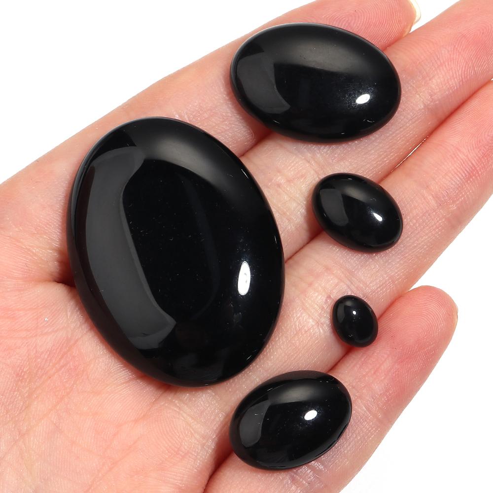 2-10pcs Natural Stone Cabochon Black Agate Oval Flatback Cabochon Beads For Jewelry Making DIY Crafts Ring Pendants Accessories