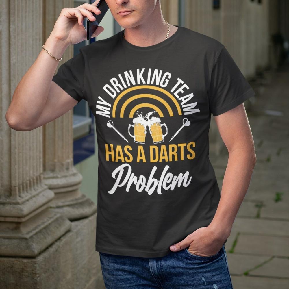 My Drinking Team Has A Darts Problem T-Shirt Funny Beer & Darts Graphic Black Tee Vintage Men