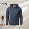 Men Fall Winter Hoodie Solid Color Drawstring Long Sleeves Jacquard Design Hooded Elastic Cuff And Hem Thin Daily Wear Casual Sport Top