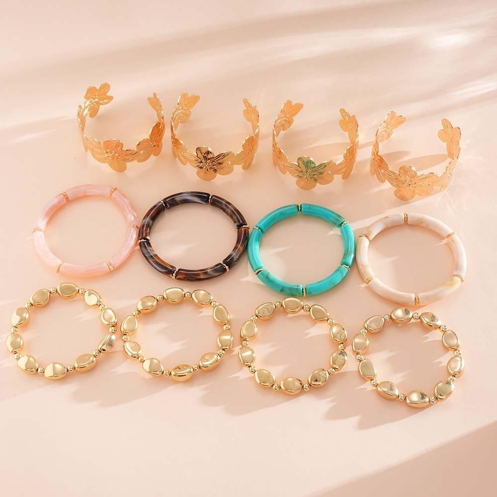 Zinc Zinc Alloy Stacked Round Bangle Acrylic Women's Wrist Jewelry Geometric Resin Bracelet Hand Accessory
