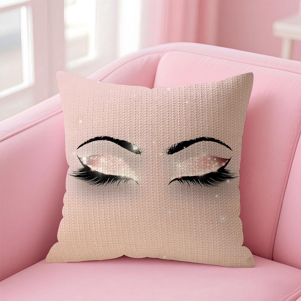 Makeup Eyelash INS Cushion Cover Natural Linen Pillow Case DoubleSided Print Decorative Sofa Pillowcase Home Decor Gift