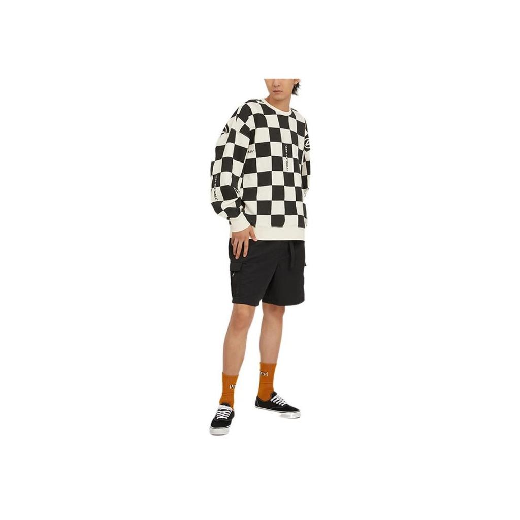 Vans FW22 Contrast Checkered Print Crewneck Sweatshirt Men Sweatshirt Black White VN0A5H7GY7C