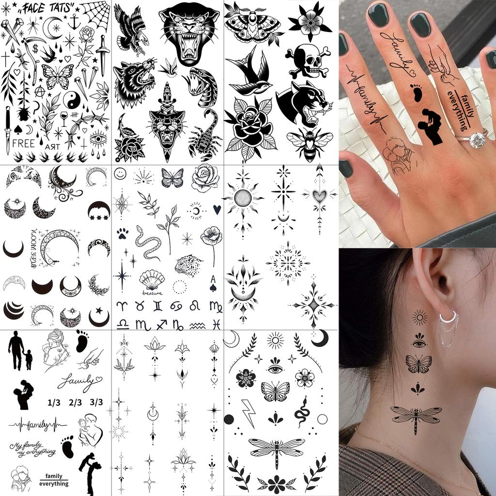 1 Foglio Tatuaggi Temporanei Tigre Falce Farfalla Per Dito Collo Adulto, Adesivi Tatuaggio Finto Temp Lunga Durata Realistico