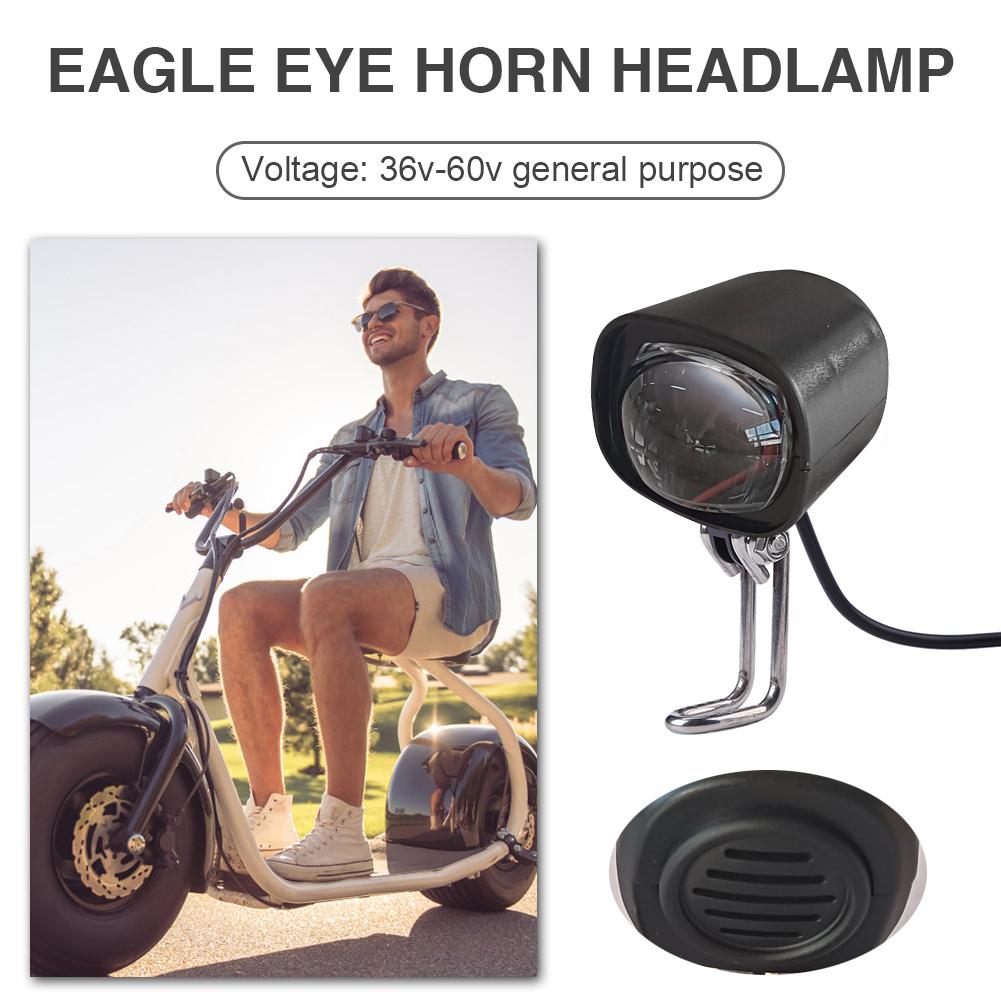 3-1PC 2 In 1 E-Bike Headlight E-Scooter Lamp Motorcycle Waterproof Horn Headlight 36V-60V Electric Bicycle LED Front Lighting