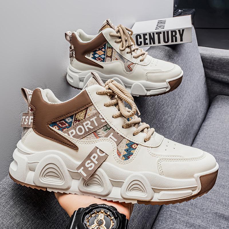 Autumn New High-top Breathable Versatile Casual Men's Shoes Youth Running Thick-soled Non-slip Sports Dad Shoes