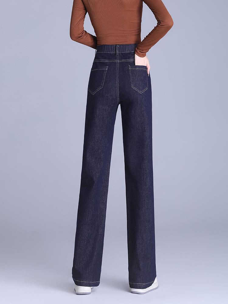 Women's High-Waisted Dark Blue Slim-Fit Straight-Leg Jeans