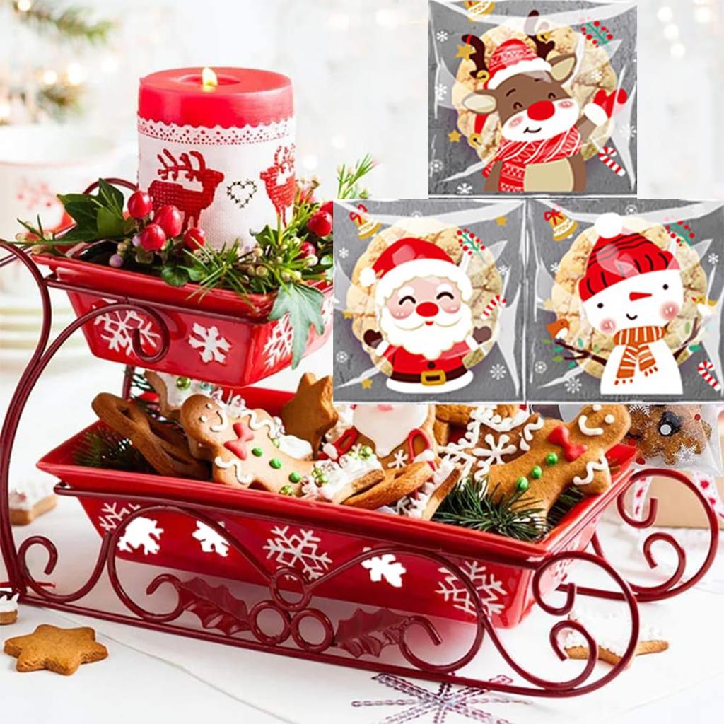 100/200/300 bucăți pungă de bomboane pentru prăjituri de Crăciun cu model de Moș Crăciun, pungă de ambalare cadou cu auto-sigilare pentru decorarea petrecerii de Anul Nou de Crăciun