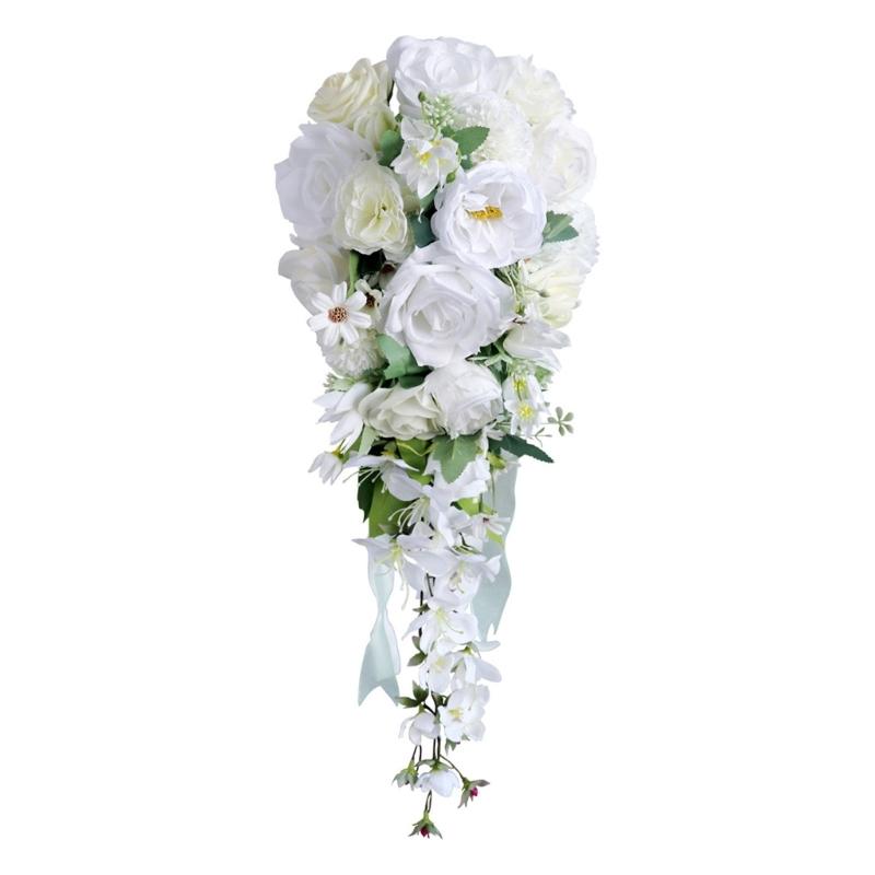 

Silk Flower Cascading Bouquets Bride Handheld Bouquets Wedding Ceremony Flowers for Weddings Engagements and Event 1