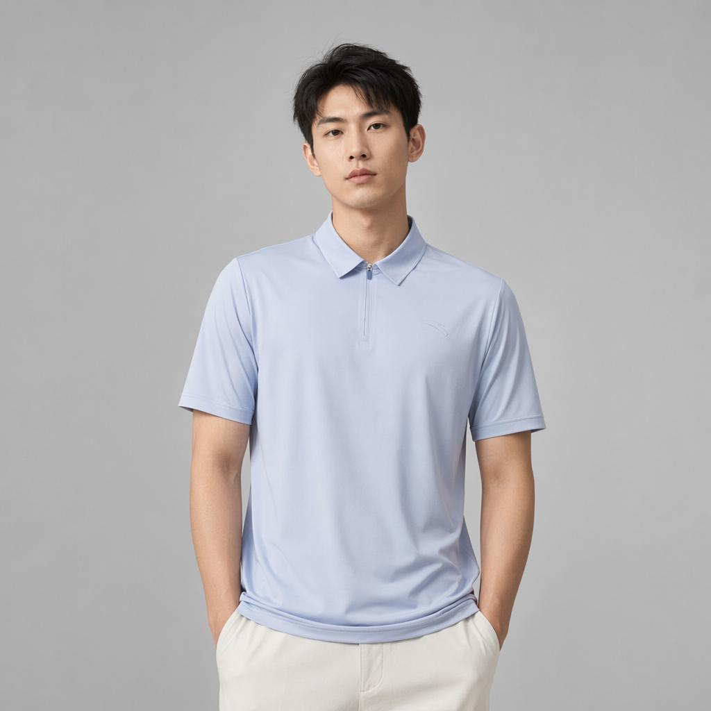 Anta Training Series Solid Color Comfortable Breathable Versatile Short Sleeve Polo Shirt Men Tops Light-Smoke-Blue 152627103D-1