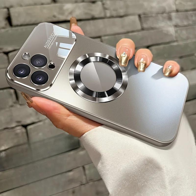 Fashion Titanium Alloy Magnetic Case For For Iphone 16 15 14 Plus 13 11 Pro Max 16 Plus High-end Glass Phone Case Simple Phone Case