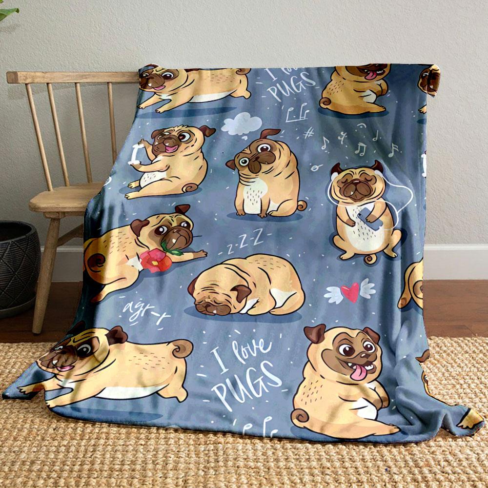 Adorable Cartoon Pugs Cozy Throw Blanket Bedroom Blanket for Livingroom Couch Lunch Break Soft Throw for Friend's Festival Gift
