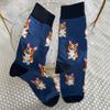 1 Pair Unisex Lovely Corgi Pattern Novelty Funny Comfy Mid Tube Socks Suit In All Seasons For Daily Street