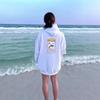 European Size Women's Drop Shoulder Ribbed Orca Print Hoodie Sweatshirt