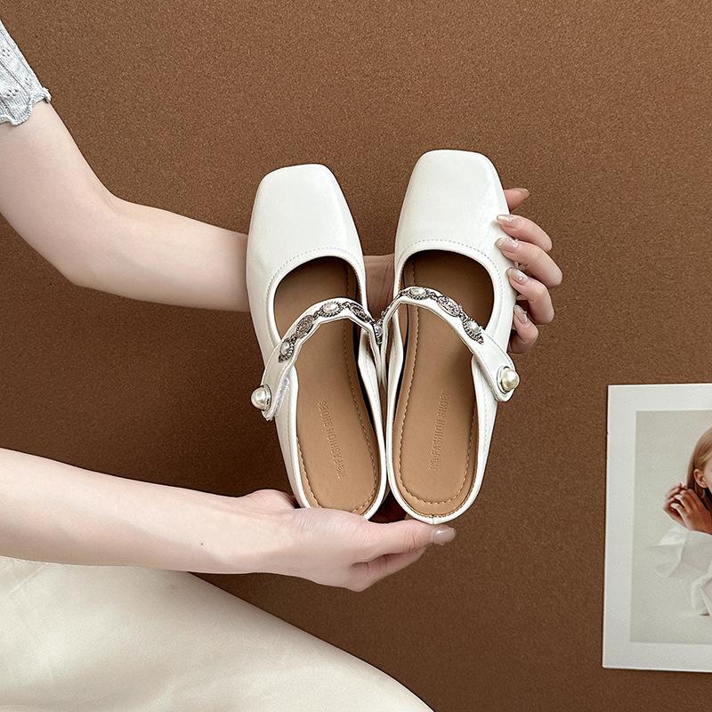 

Баотоу полушлепанцы женские новые универсальные для улицы модные увеличивающие рост жемчужные сандалии 40 бежевый