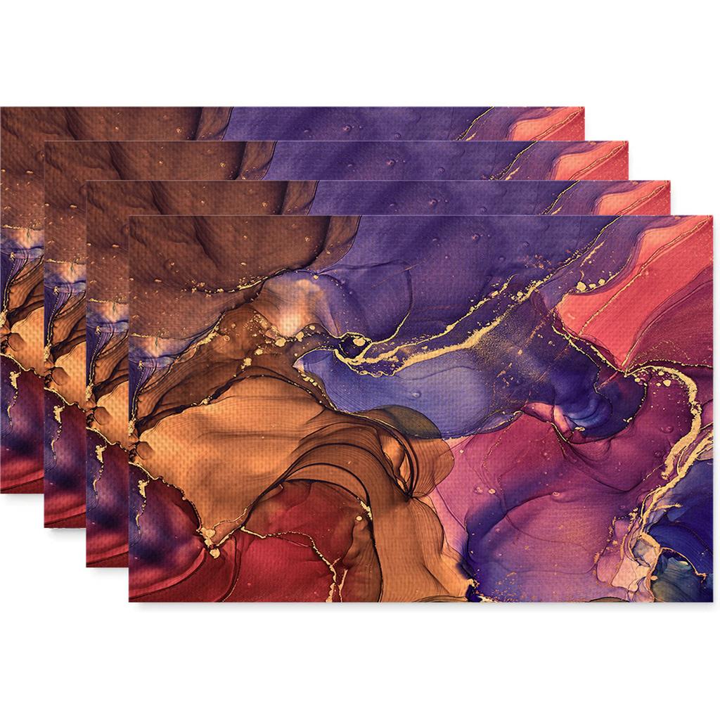 Anti Fouling and Heat-insulating Table Mat 4PC Placemat Watercolor Marble Printed Fabric Linen Placemat  Western Style Placemat