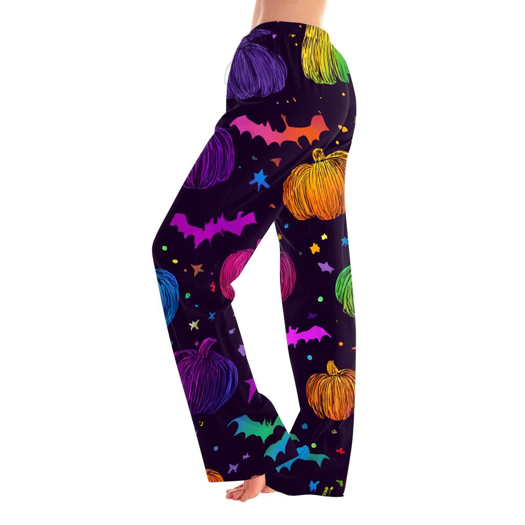 Women's Halloween Print Pants with Elastic Waist and Drawstring for Casual Home Sleepwear