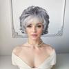 Women’s Short Curly Wig with Side Bangs Fluffy Gray-White Heat-resistant Synthetic Hairpiece