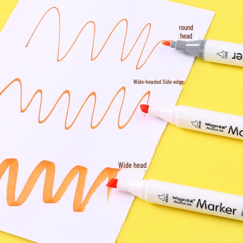 Baitong Double-Ended Triangular Marker Pen Set: Alcohol & Oil-Based, Quick-Drying, Available In 12/24/36/48/60 Colors.
