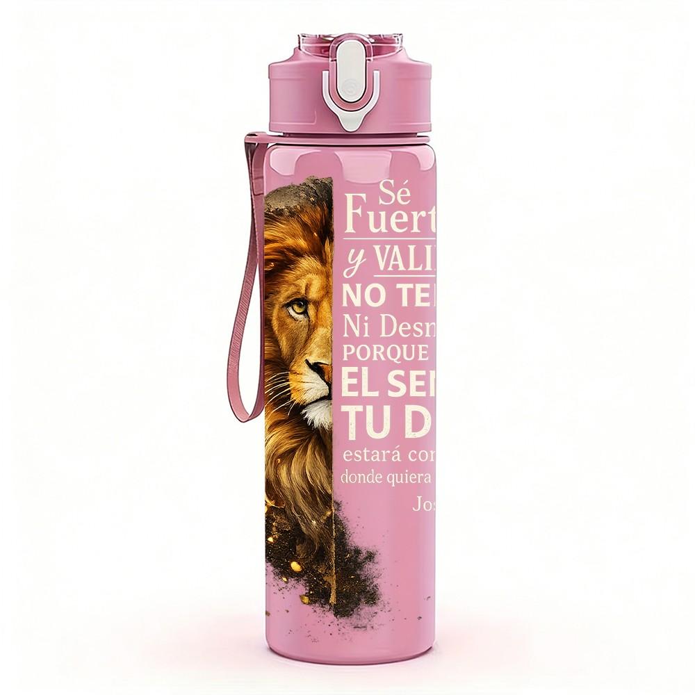 1PC Lion Head Vintage Animal Portrait 750ml Color Plastic Sports Water Bottle Leakproof Flip Straw Lid Suitable for Sports Office Home Use