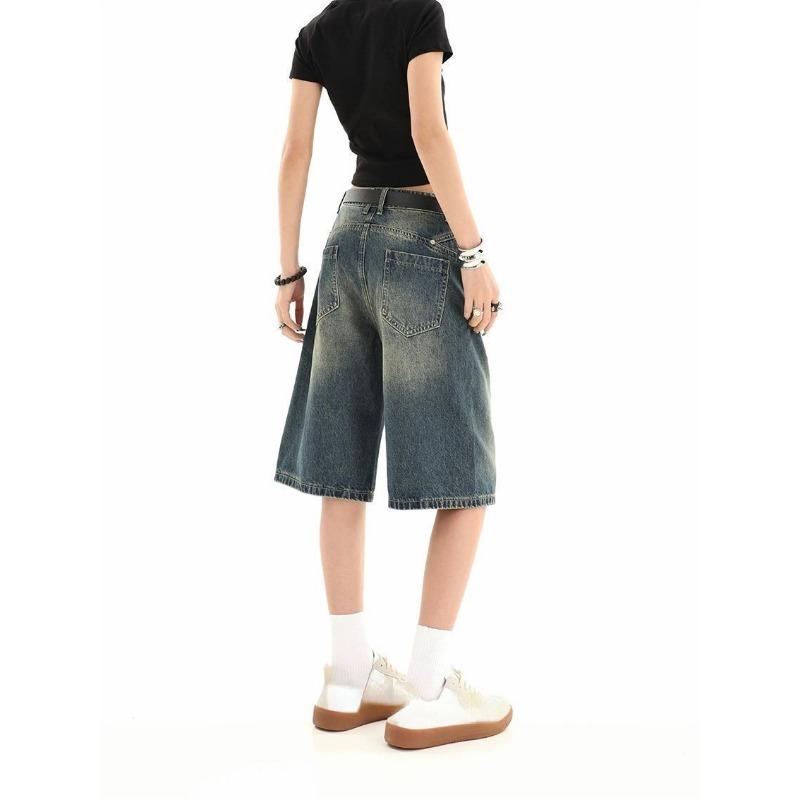 Женские модные винтажные синие джинсовые шорты с высокой талией 2000-х годов — фото 7