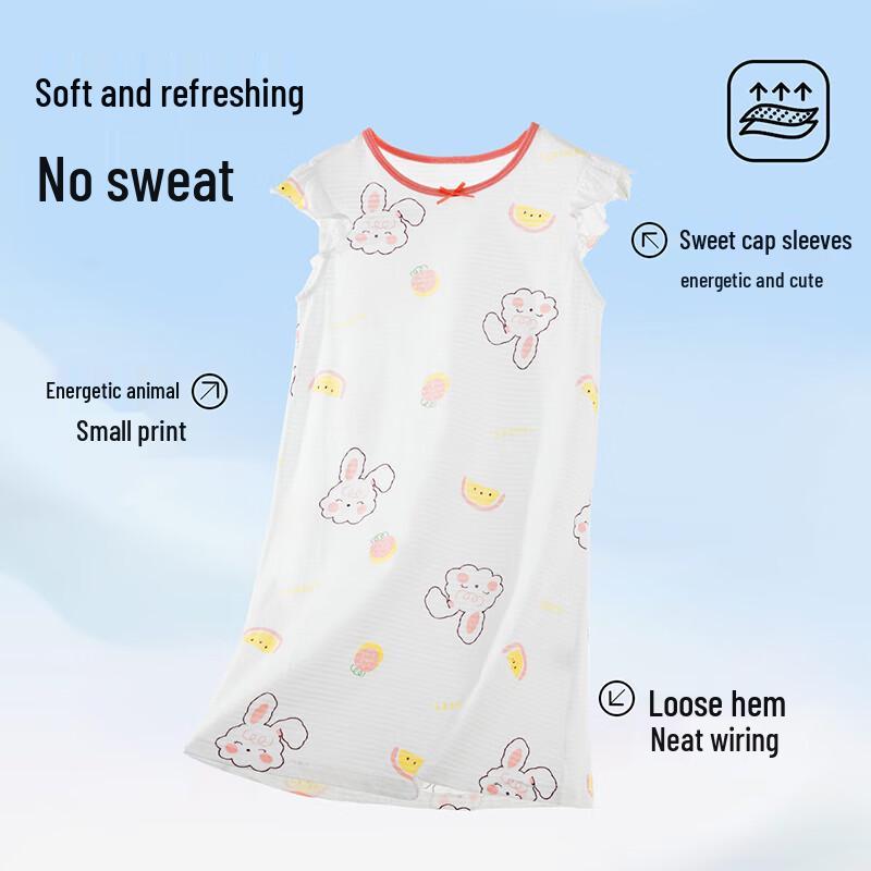 Girls' White Rabbit Cotton Sleeveless Nightdress