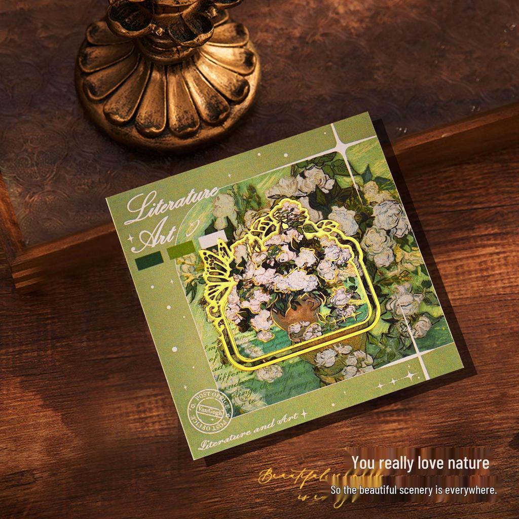 Set elegant de semne de carte metalice: Cutie cadou de Anul Nou pentru studenți, inspirată de pictura în ulei.