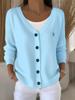 Women's Solid Color Knitted Button Cardigan - Loose Fit, Casual Style (2025)