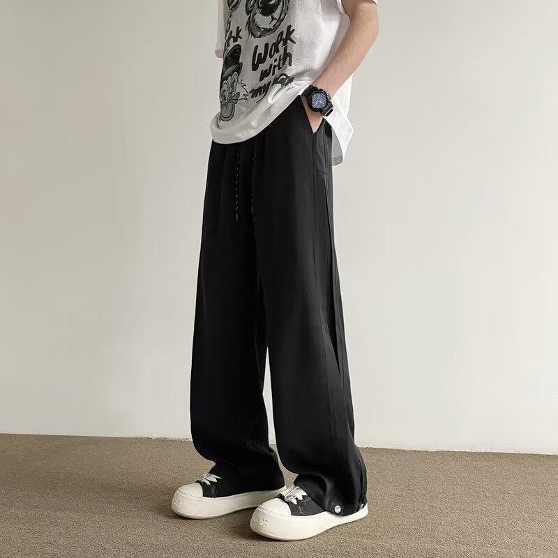 American deconstruction design white trousers men s spring new casual versatile straight-leg trousers loose drape trousers 3XL чёрный