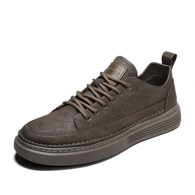 Four Seasons Versatile Casual Board Shoes Men's Low-top Leather Casual Shoes Black Lace-up Retro Daily Workwear Men's Shoes Autumn and Winter