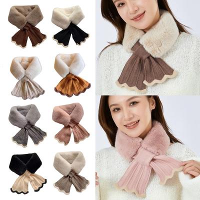 Fashion Faux Rabbit Hair Winter Scarf Thick Silky Cross Neckscarf Soft Windproof Knit Scarf Woman