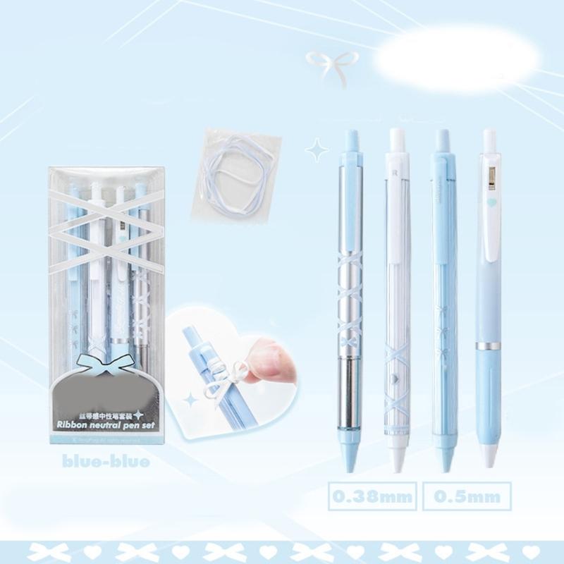 4 Pcs 0.5mm Gel Ink Pen Ballet Strap Bows Neutral Pen Retractable Black Ink Gel Pen Lovely Pressing Pen for Journaling