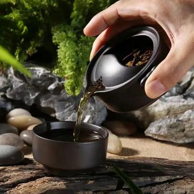 Ceramics Black Tea Set Include 1 Pot 1 Cup, Travel Teapot Elegant gaiwan,Beautiful and Easy Teapot Kettle,kung Fu Teaset