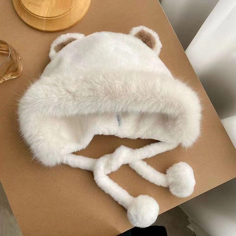 Niedlicher Bärenohren Winddichter Hut Samtfutter Fischerhut Kältefest Winterhut Frauen