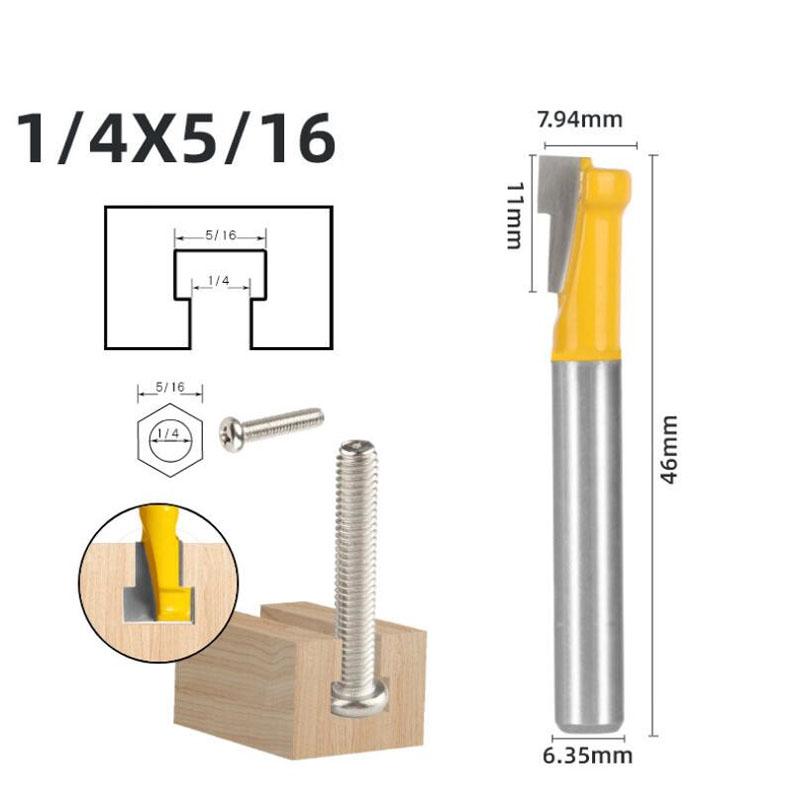 1/3 stk T spor freser bit sekskantbolt nøkkelhull nøkkelhull 6,35 mm 6 mm 8 mm skaft Trebearbeiding Fres endefres