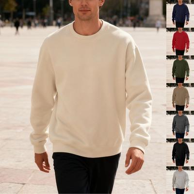 New Fleece-Lined Sweatshirt for Men Spring/Autumn Classic Crew Neck Solid Colour Oversized Relaxed Fit Top