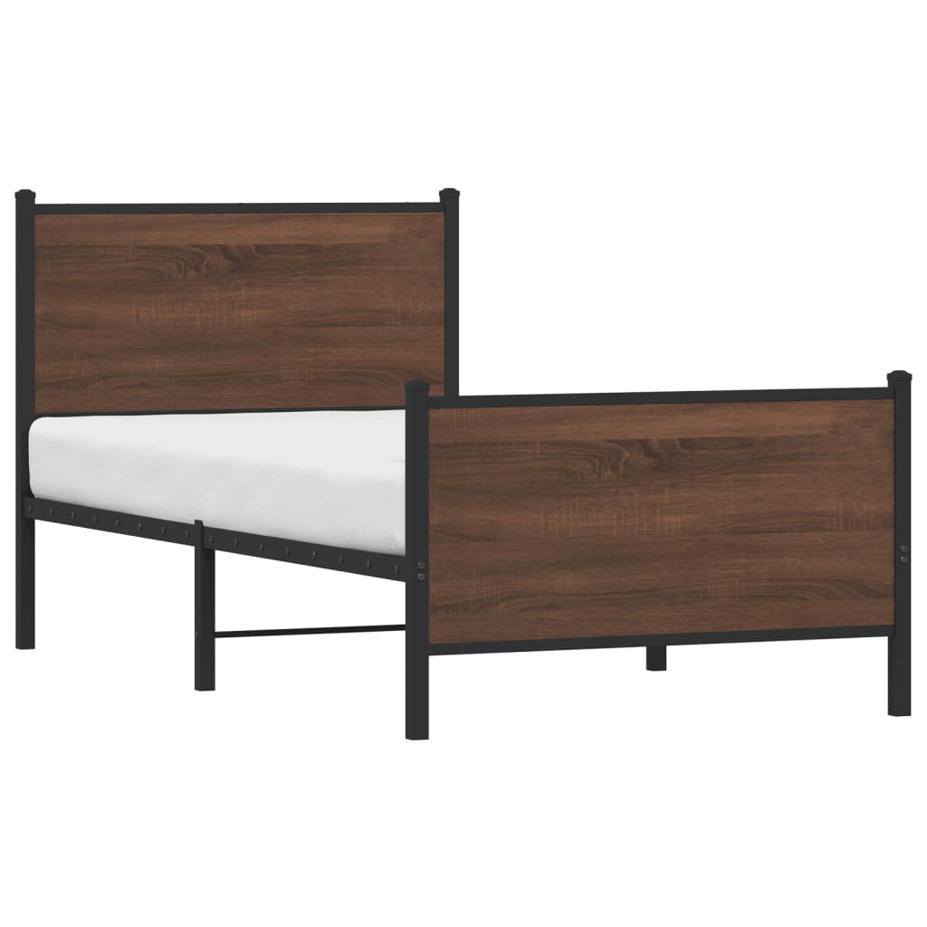 Metal Bed Frame Without Mattress Brown Oak Effect 90x200 Cm