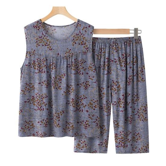 

Pajama Sets for Elderly Women Sleeveless Tank Top And Pants Pjs Sleepwear Set Floral Print Summer Casual Two Piece Lounge XL синій