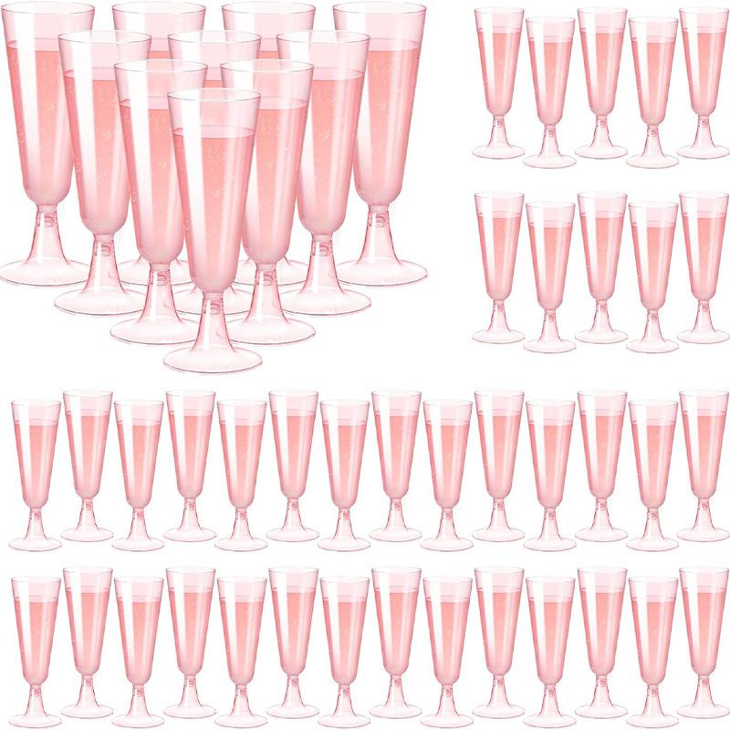 50pcs Disposable Plastic Champagne Glasses Cocktail High Footed Glasses Crystal Glasses Imitation Glass Wedding Party Supplies