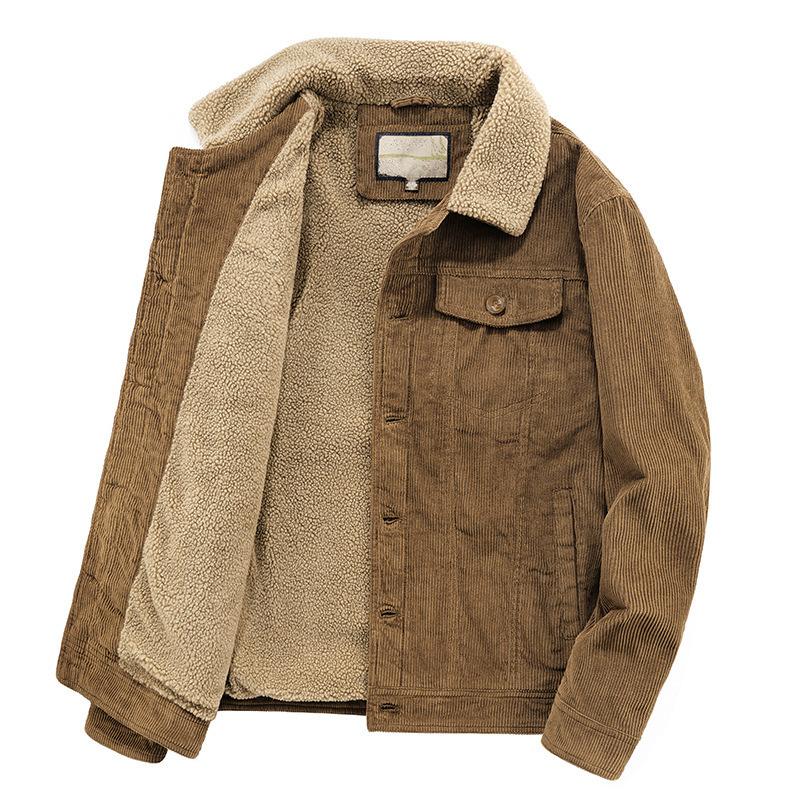 Corduroy Coat, Men's Autumn and Winter Cotton Coat, Large Size Cotton Coat, Loose Men's Clothing, Retro Velvet Thickened Cotton Coat