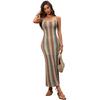 Women's Square Neck Tank Dress Summer Crochet Striped Fishtail Bodycon Maxi Dress Backless Sleeveless Strappy Long Sundress for Women Beach Boho Dress