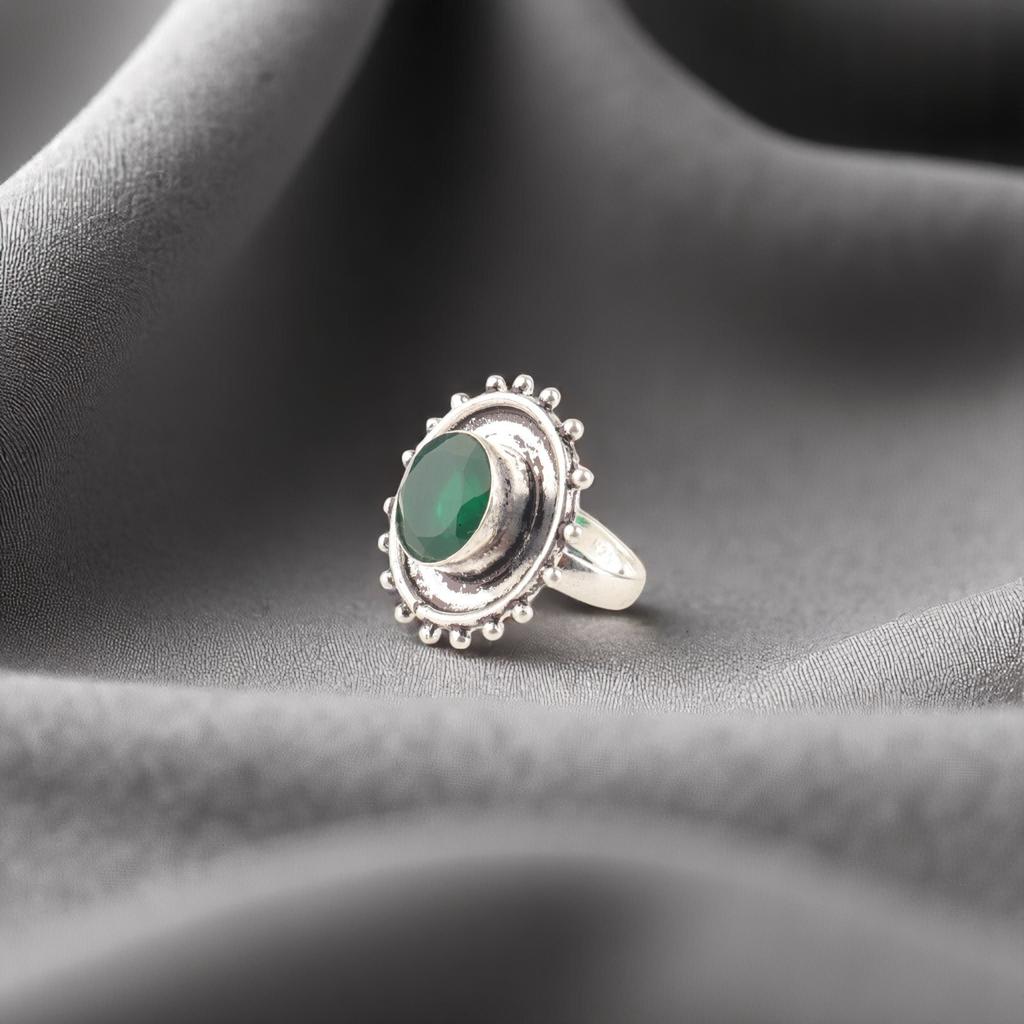 Green Onyx Gemstone 925 Sterling Silver Jewelry Handmade Ring Gift For Friend RR-49-20