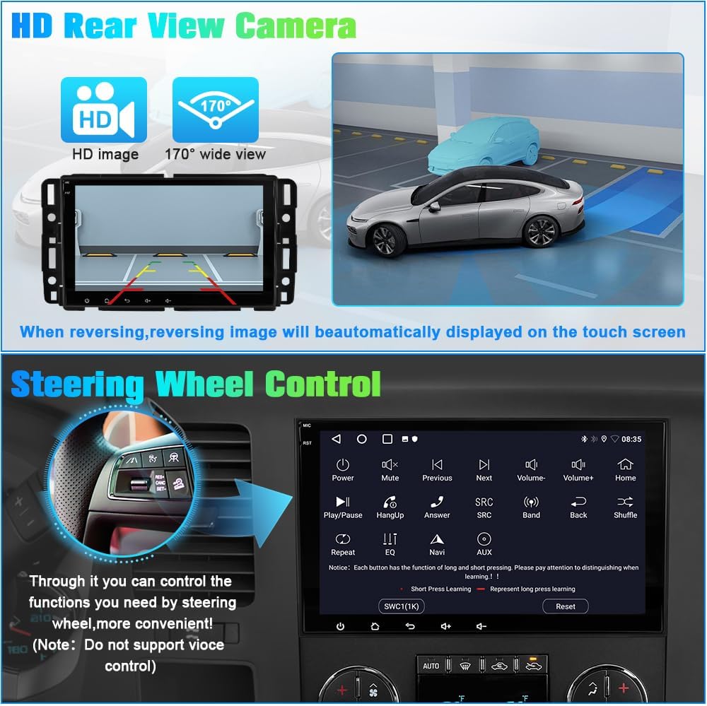 8' Touch Screen Car Stereo for Chevy Silverado GMC Sierra, Android 13 Radio with Wireless CarPlay, Android Auto, GPS, Bluetooth,