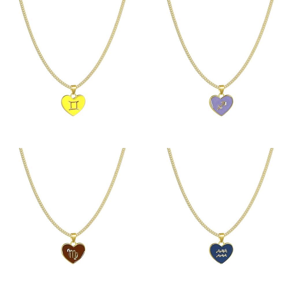 Zodiac Creative Stylish Heart Necklace For Women Elegant Alloy Charm Gift Jewelry