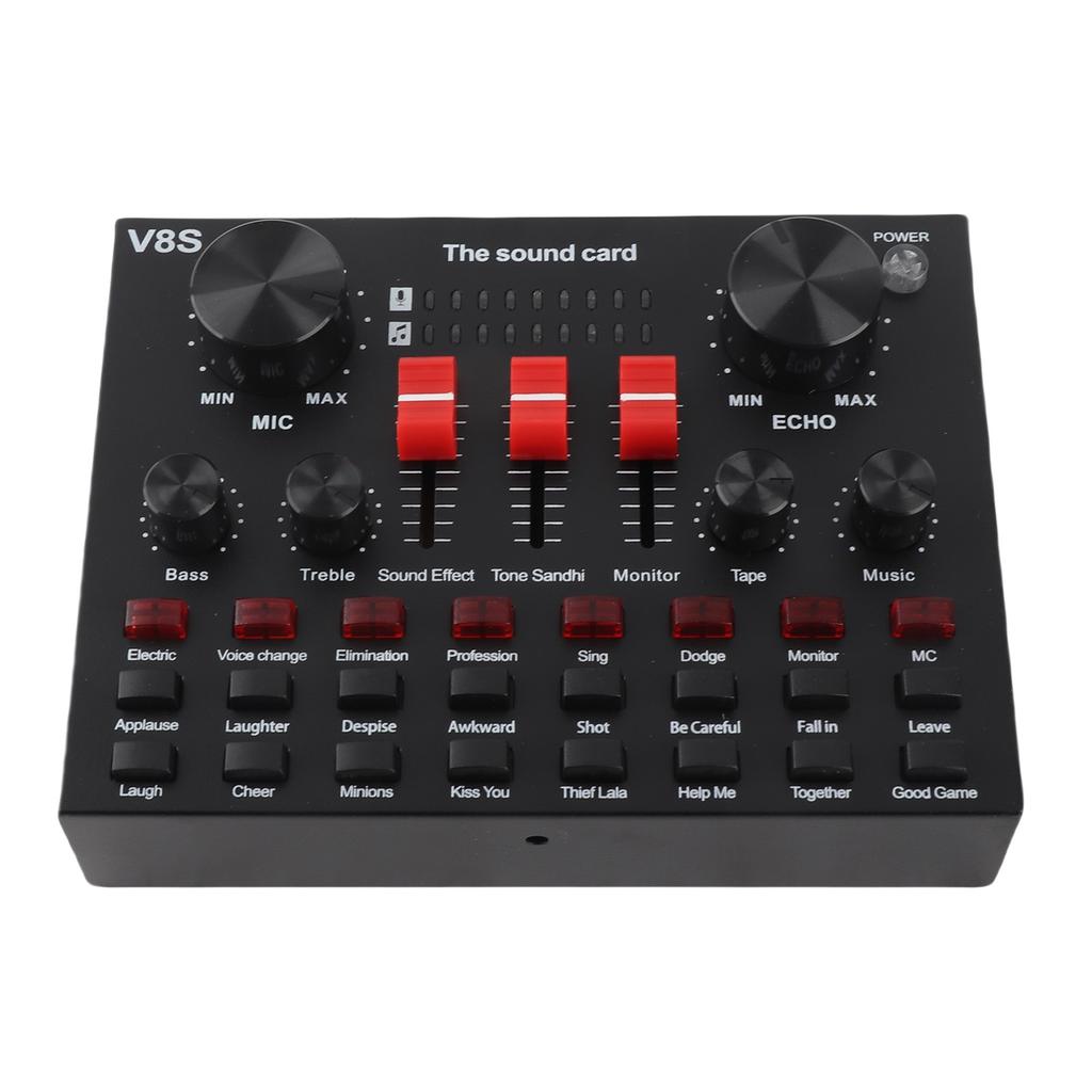 Live Sound Card 8 Modes Voice Changer Sound Mixer Board with 16 Sound Effects for Karaoke Live Streaming