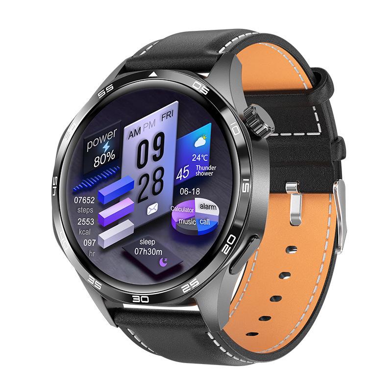 

Смартгодинник Watch5 Pro: Дзвінки через Bluetooth, Монітор серцевого ритму та здоров я, HD круглий екран Black Leather + Silicone
