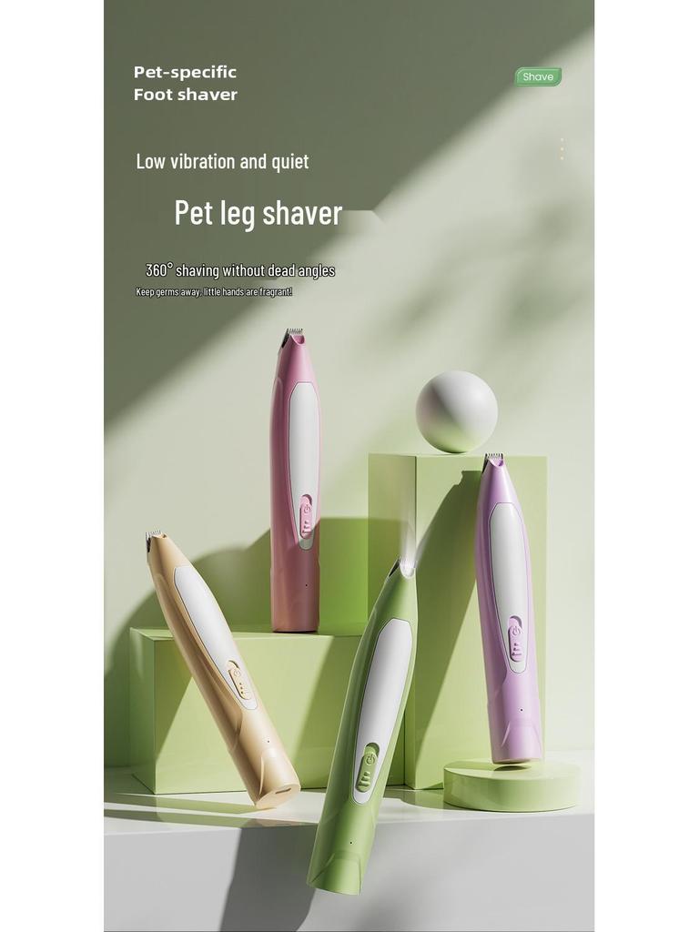 Rechargeable Pet Paw & Hair Trimmer - Safe Rounded Edge, Low Noise, Vibrating Electric Clipper with Light