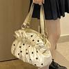 Vintage Polka Dot Ruched Tote Bag Satin Shoulder Bag With Buckle Detail Large Capacity Crossbody Purse Pleated Design Handbag