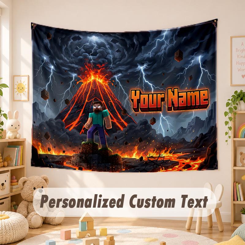 Custom Name Text Tapestry,Minecraft Boho Wall Hanging, Decorative Backdrop Tapestry For Room
